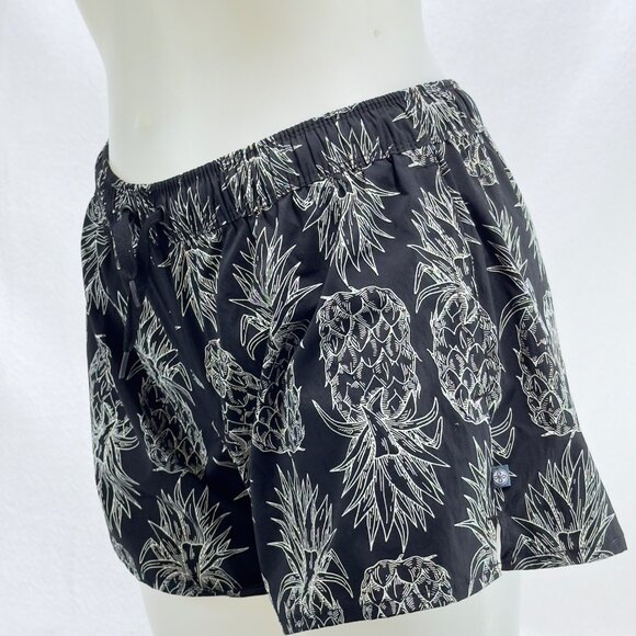 LAUREN JAMES Womens Short Shorts Black Pineapple Print Elastic Drawstring Size S - Picture 2 of 8